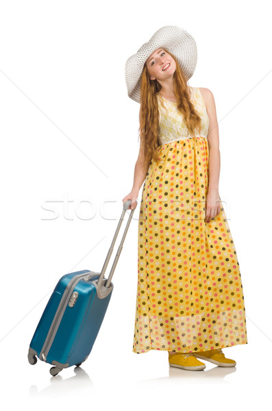 Foto stock: Mulher · pronto · verão · viajar · isolado · branco