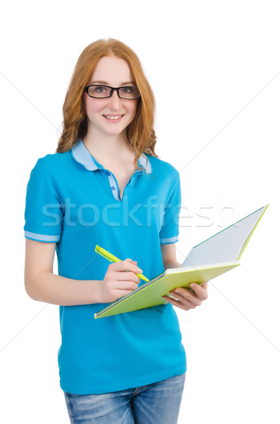 Jonge student geïsoleerd witte glimlach boek Stockfoto © Elnur