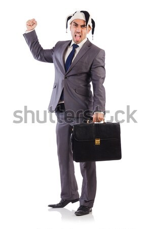 Stock photo: Young businessman holding briefcase isolated on white