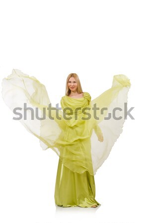Young woman in elegant long green dress isolated on white Stock photo © Elnur