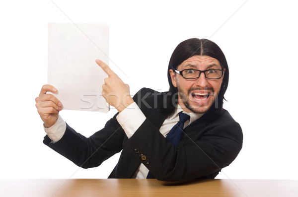 Stock photo: Businessman at workplace isolated on white