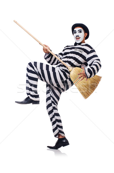 Prisoner with broom isolated on the white Stock photo © Elnur