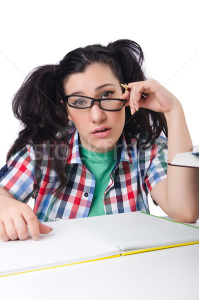 Tired student with textbooks on white Stock photo © Elnur