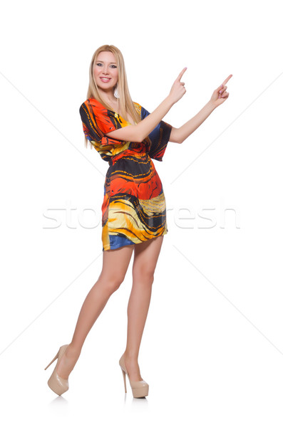 Woman pressing virtual button isolated on white Stock photo © Elnur