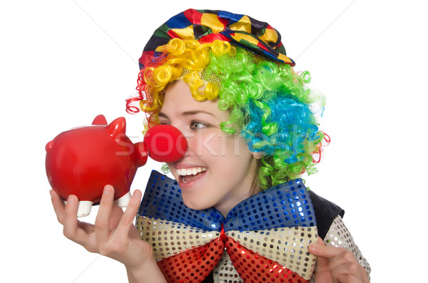 Female clown with moneybox isolated on white Stock photo © Elnur