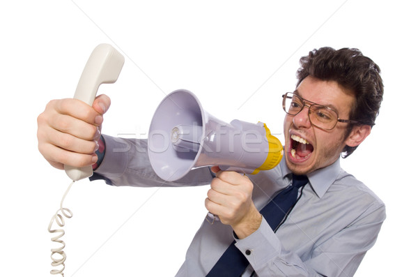 Young employee with loudspeaker isolated on white Stock photo © Elnur