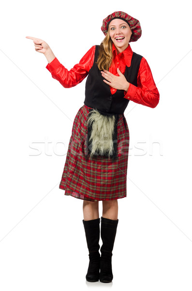 Funny woman in scottish clothing on white Stock photo © Elnur