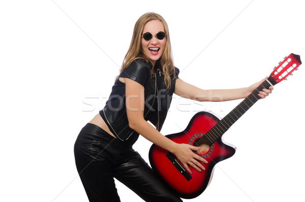Mulher jovem guitarrista isolado branco música feliz Foto stock © Elnur