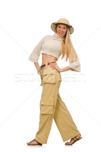 Pretty woman in beige trousers isolated on white Stock photo © Elnur