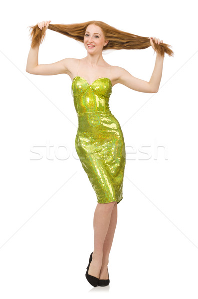 Red hair girl in sparkling green dress isolated on white Stock photo © Elnur