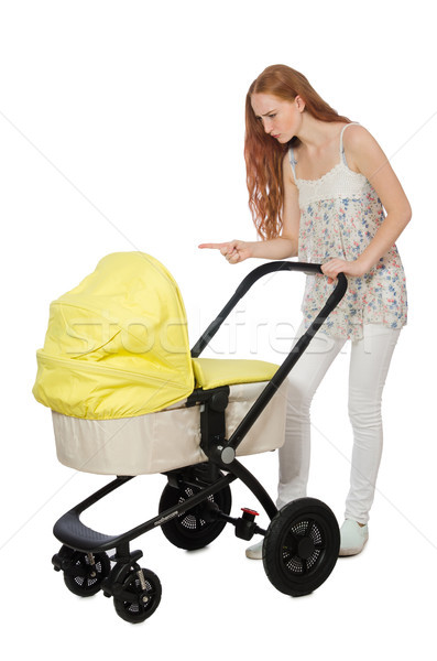 Woman with baby and pram isolated on white Stock photo © Elnur