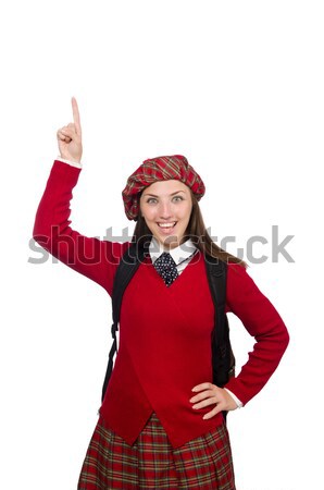 Stock photo: Girl in scottish tartan clothing isolated on white