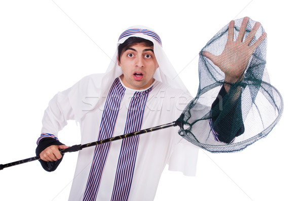 Arab businessman with catching net on white Stock photo © Elnur