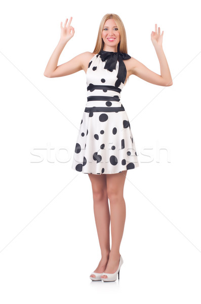 Tall model dressed in dress with polka dosts on white Stock photo © Elnur