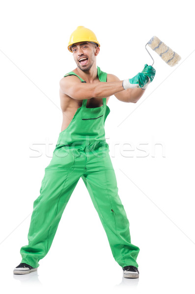 Painter in green coveralls on white Stock photo © Elnur