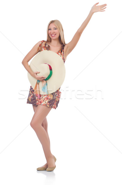 Beautiful dancing woman in summer dress  saluting isolated on wh Stock photo © Elnur
