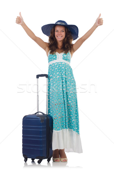 Woman traveller with suitcase isolated on white Stock photo © Elnur