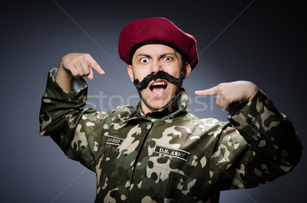 Foto stock: Engraçado · soldado · militar · homem · fundo · segurança