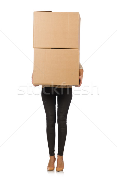 Woman with boxes relocating to new house isolated on white Stock photo © Elnur