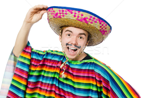 Foto stock: Engraçado · jovem · mexicano · falso · bigode · isolado