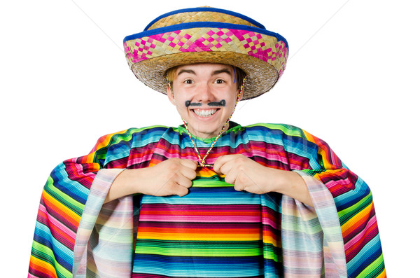 Funny młodych mexican fałszywy wąsy odizolowany Zdjęcia stock © Elnur
