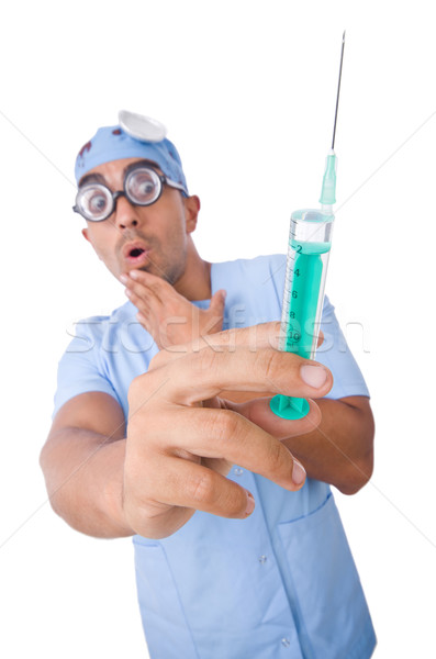 Crazy doctor with syringe isolated on white Stock photo © Elnur