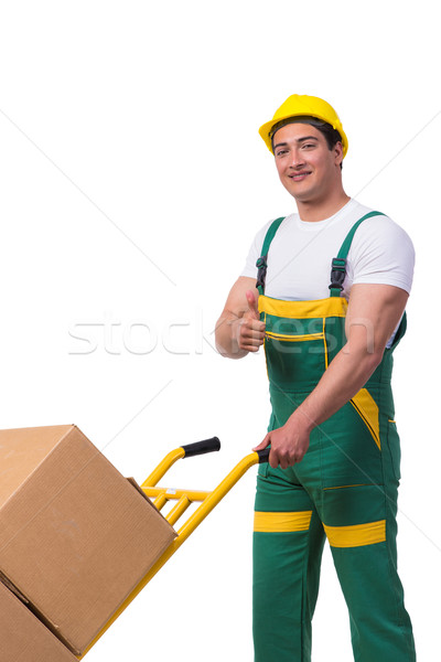Férfi költözködő dobozok izolált fehér férfi fehér háttér Stock fotó © Elnur