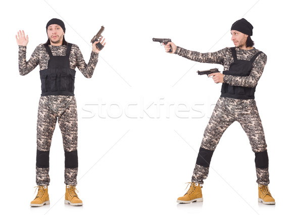 Foto stock: Soldado · arma · aislado · blanco · mano · hombre