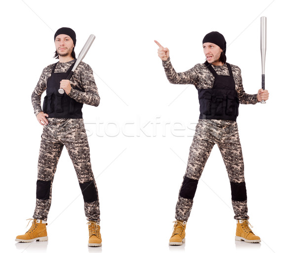 The soldier with bat isolated on the white background Stock photo © Elnur