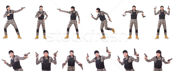 Soldier with gun isolated on white Stock photo © Elnur