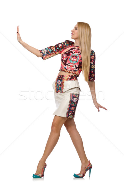 Stockfoto: Mooie · model · kleding · tapijt · geïsoleerd · witte