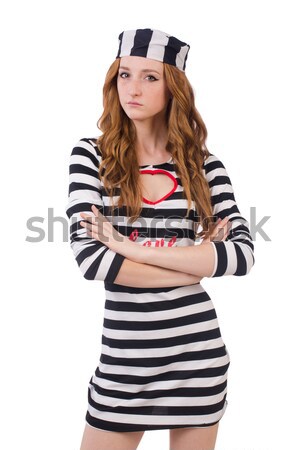 Stock photo: Prisoner in striped uniform on white