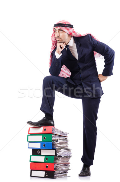 Stock photo: Arab businessman with many folders on white