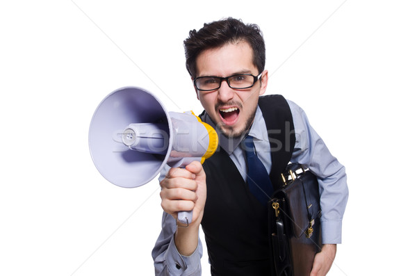 Young businessman with loudspeaker on white Stock photo © Elnur