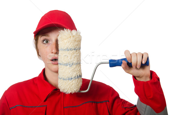 Woman painter in red coveralls isolated on the white Stock photo © Elnur