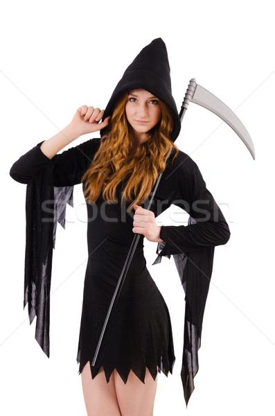 Young witch with scythe isolated on white Stock photo © Elnur