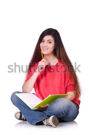 Foto stock: Jovem · feminino · estudante · isolado · branco · livros