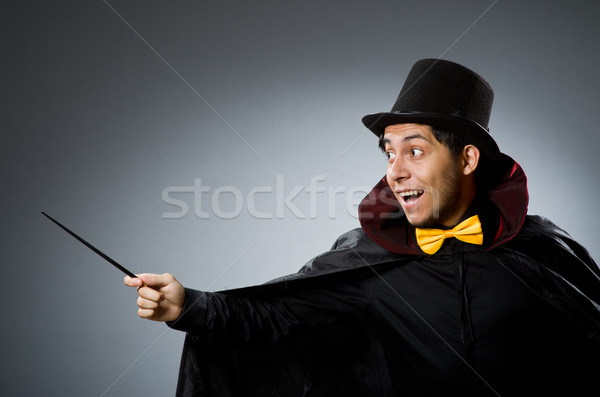 Funny magician man with wand and hat Stock photo © Elnur