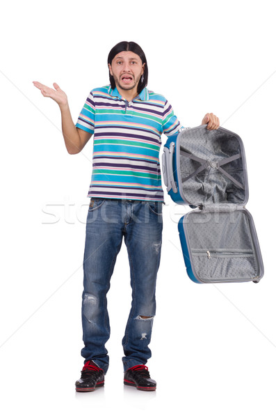 [[stock_photo]]: Jeune · homme · valise · isolé · blanche · homme · étudiant