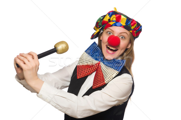 Pretty female clown with maracas isolated on white Stock photo © Elnur