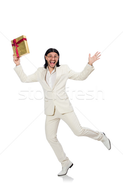 Stock photo: Man with giftbox isolated on white