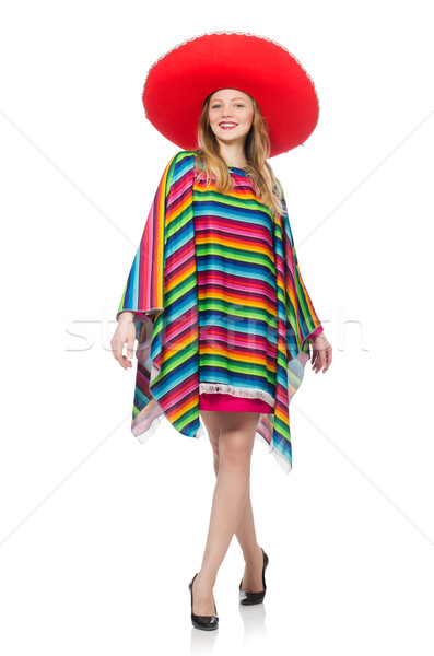 Pretty girl in mexican poncho isolated on white Stock photo © Elnur