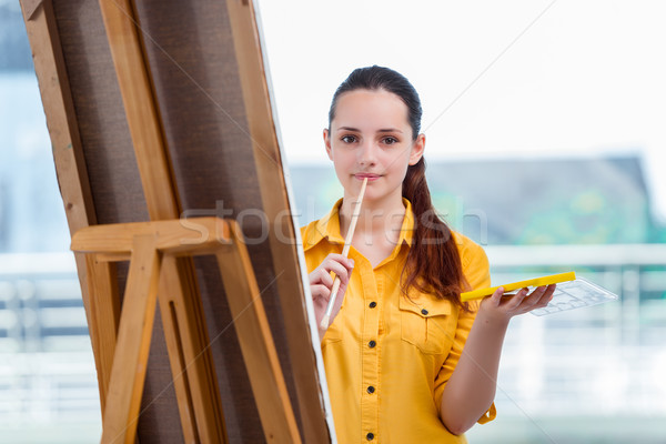 Foto stock: Jovem · estudante · artista · desenho · fotos · estúdio