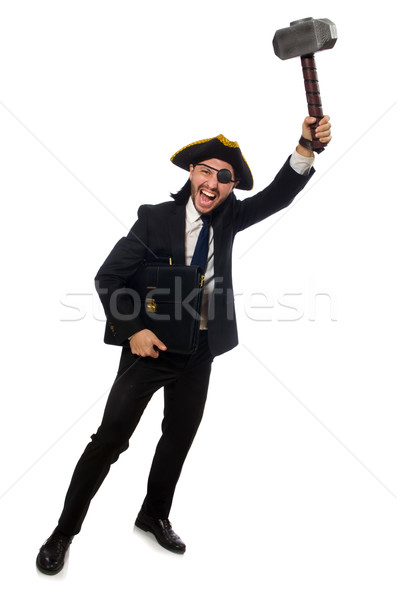 Stock photo: Pirate businessman with hammer and briefcase isolated on white