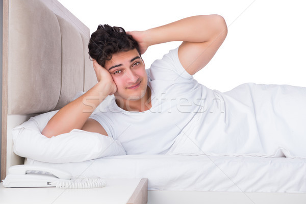 Mann Bett Leiden Schlaflosigkeit glücklich Schlaf Stock foto © Elnur