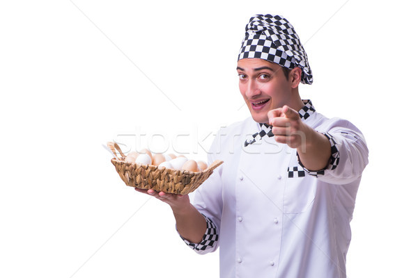 Foto stock: Chef · cesta · ovos · páscoa · comida · feliz