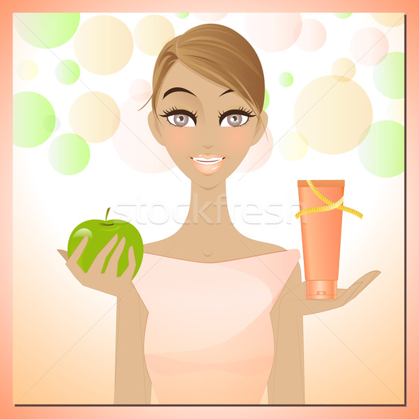 Piękna krem ilustracja piękna kobieta jabłko Zdjęcia stock © Elsyann