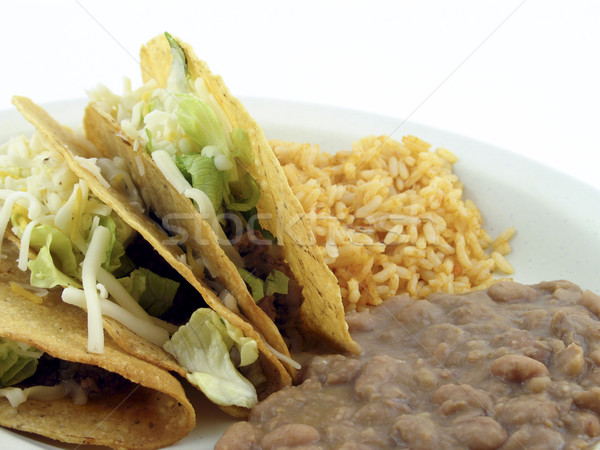 Tacos fasola ryżu tablicy obiedzie mięsa Zdjęcia stock © elvinstar