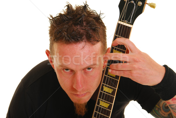 Nehézfém gitáros kaukázusi férfi tetoválások karok Stock fotó © elvinstar