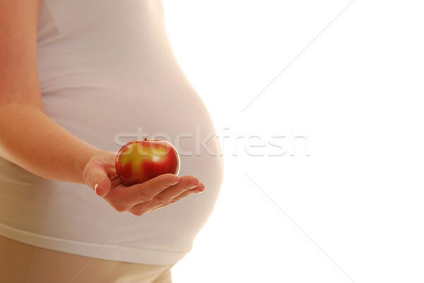 Foto stock: Embarazadas · mujer · embarazada · perfil · manzana · mujer